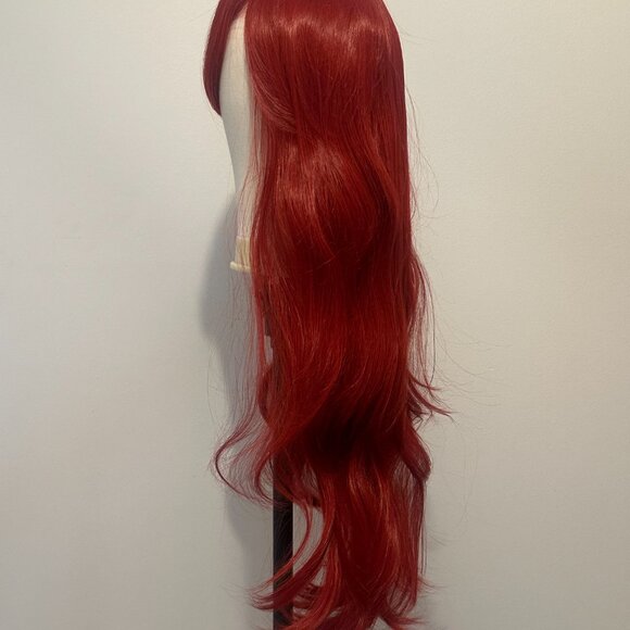 Ariel‑Inspired 30” Red Wig – Synthetic, With Bangs - Picture 3 of 6
